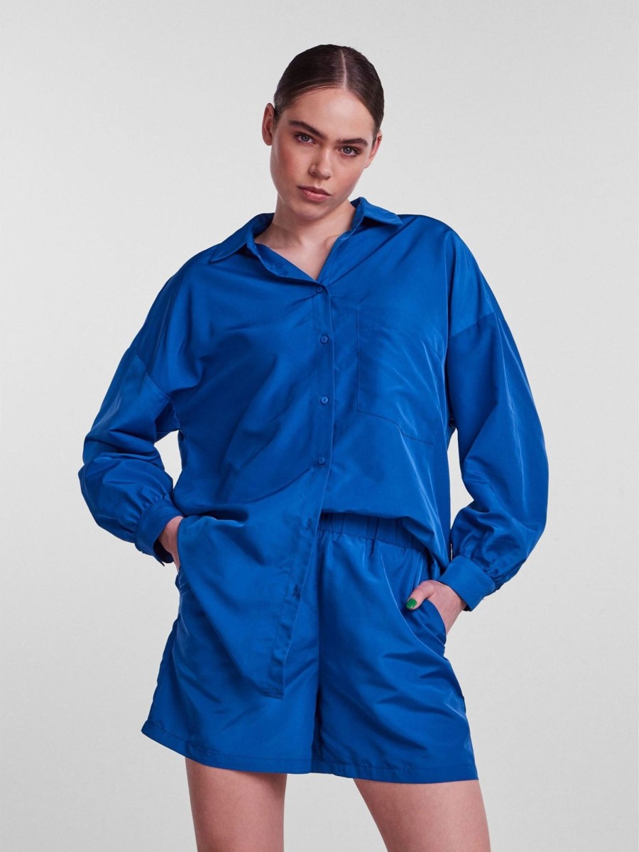 Dame PIECES Skjorter & Bluser | Chrilina Oversized Shirt - Mazarine Blue