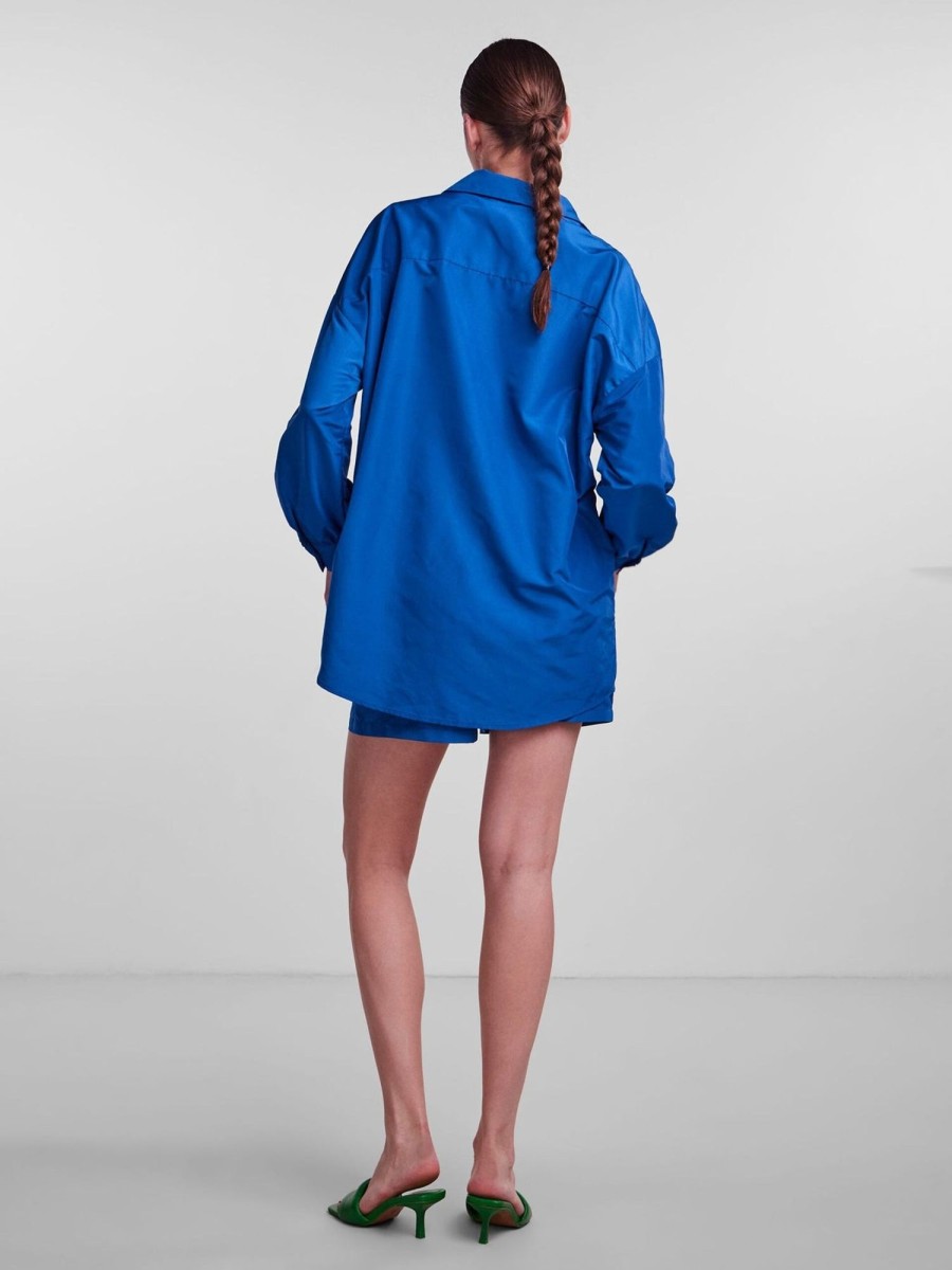 Dame PIECES Skjorter & Bluser | Chrilina Oversized Shirt - Mazarine Blue