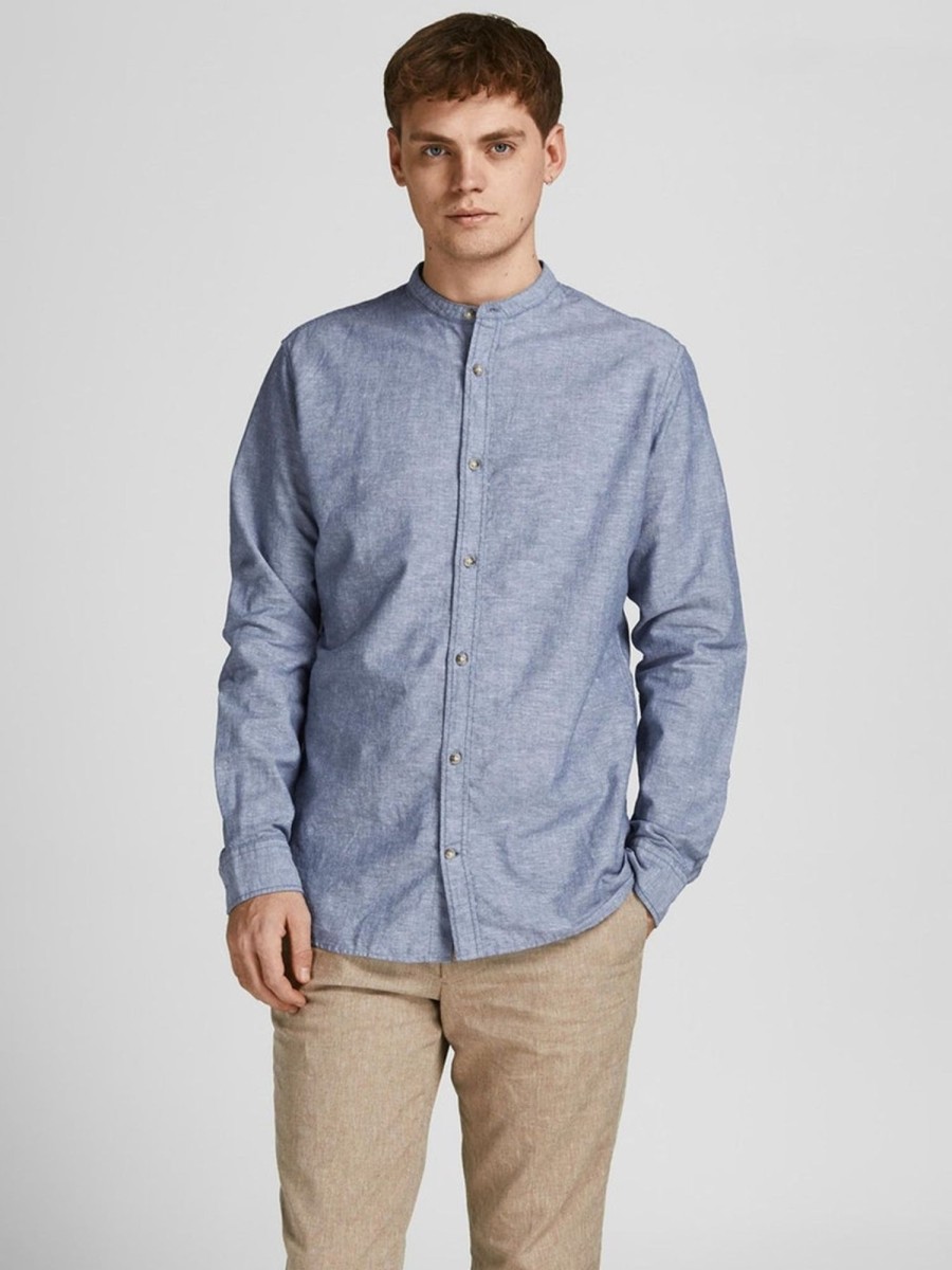 Herre Jack u0026 Jones Skjorter | Summer Band Skjorte - Faded Denim