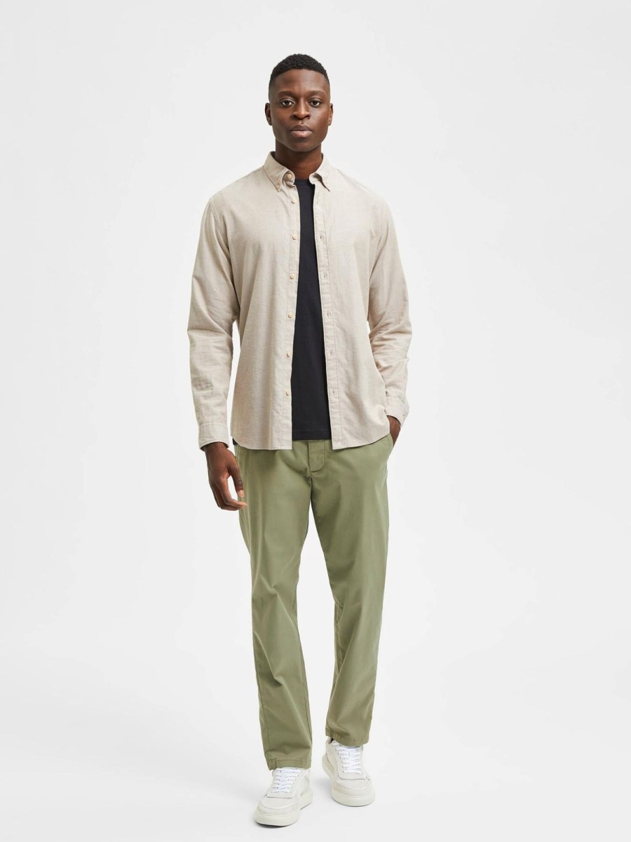 Herre Selected Homme Skjorter | Slim Flannel Skjorte - Ermine Melange