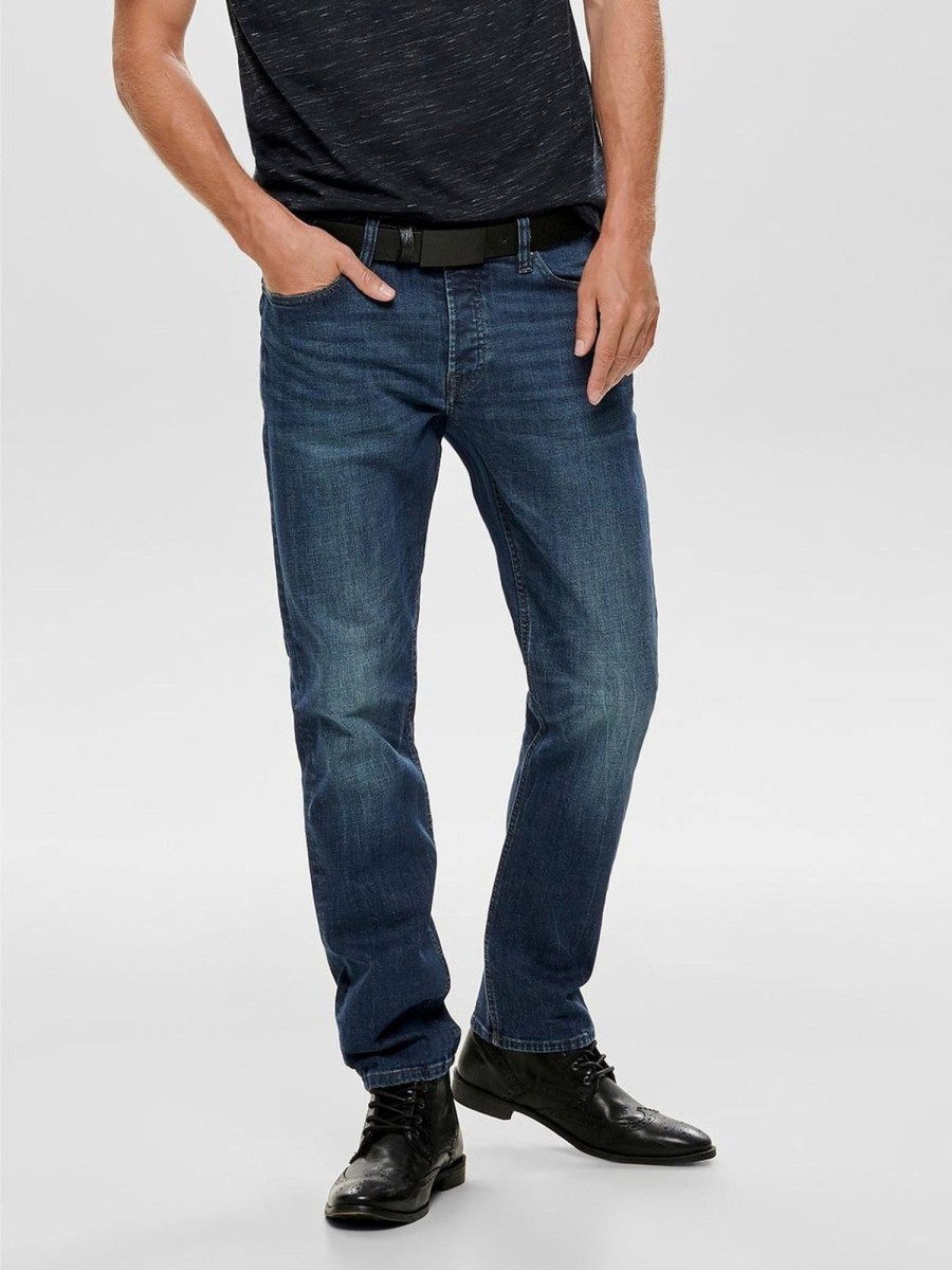 Herre Only u0026 Sons Jeans | Weft Washed Jeans - Blue Denim