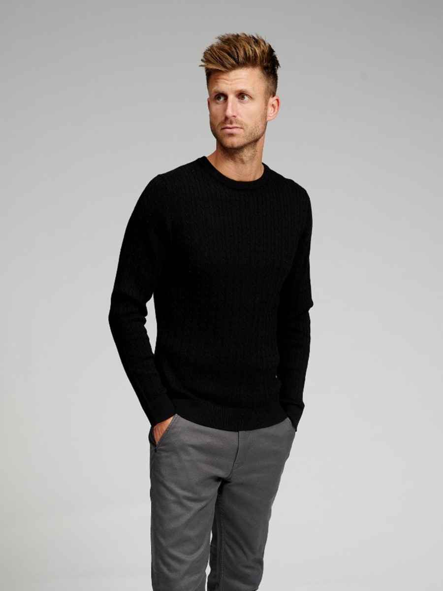 Herre TeeShoppen Strik | Cable Knit Crewneck - Sort