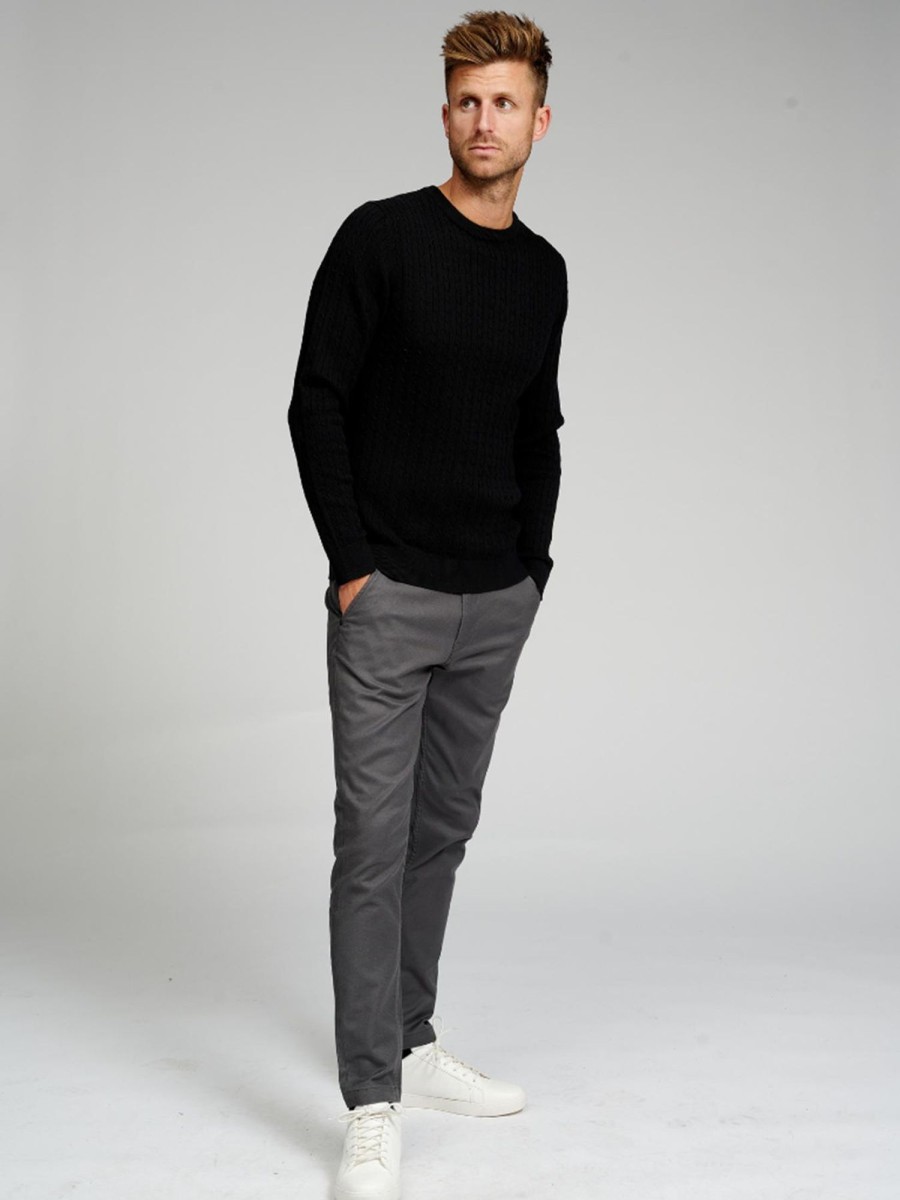 Herre TeeShoppen Strik | Cable Knit Crewneck - Sort