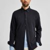 Herre Selected Homme Skjorter | Slim Fit Skjorte I Okologisk Bomuld - Sort