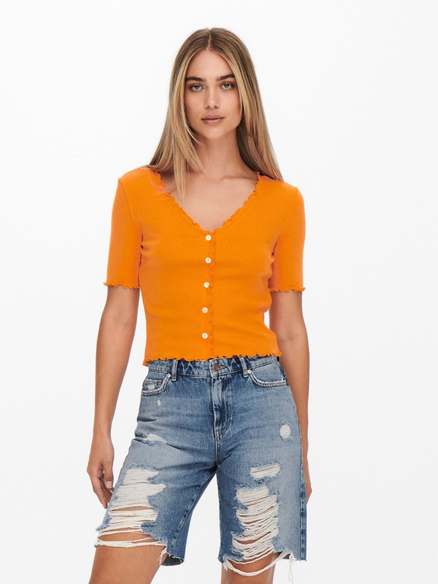 Dame ONLY Strik | Laila Button Top - Flame Orange