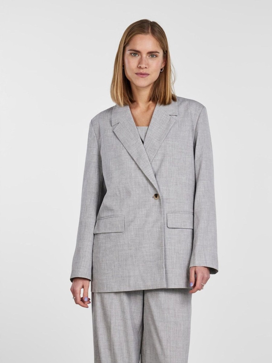 Dame PIECES Blazere | Oversized Blazer - Light Grey Melange