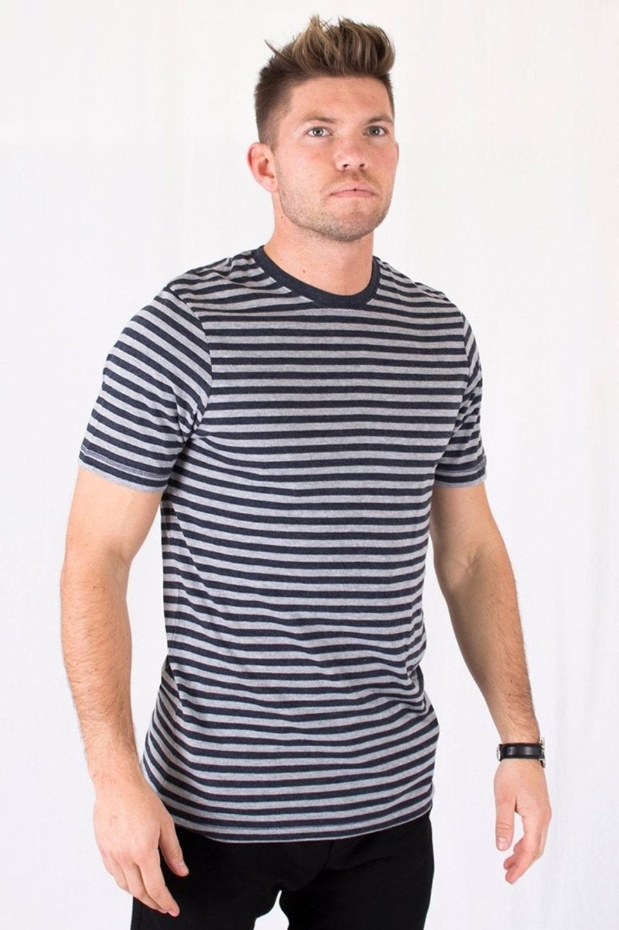 Herre TeeShoppen T-Shirts | Norregade Stripe - Meleret Bla-Gra