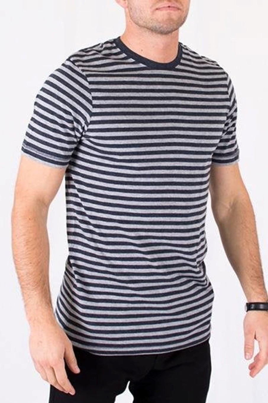 Herre TeeShoppen T-Shirts | Norregade Stripe - Meleret Bla-Gra