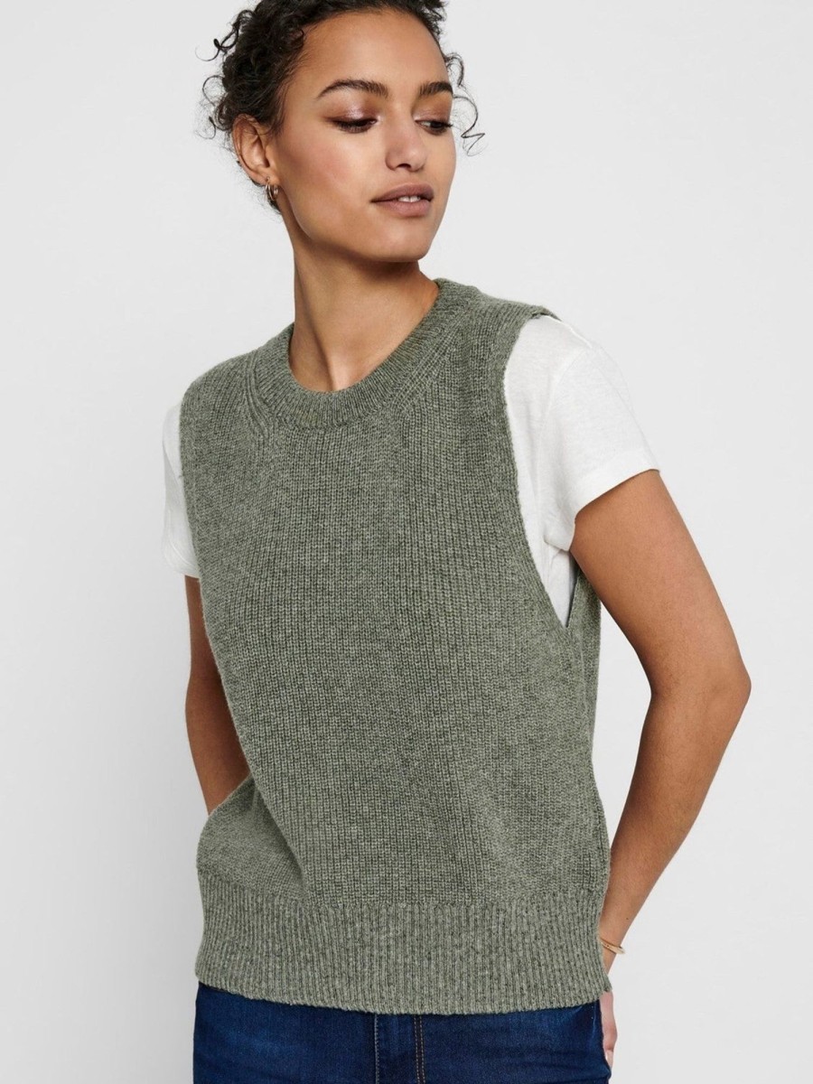 Dame ONLY Strik | Paris Strik Vest - Morke Gron