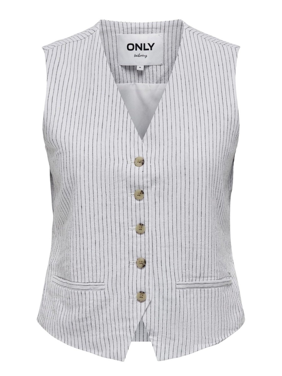 Dame ONLY Blazere | Olga Linen Pinstripe Vest - Bright White