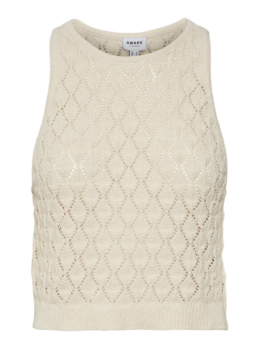 Dame Vero Moda T-Shirts & Toppe | Evelyn Crochet Top - Beige