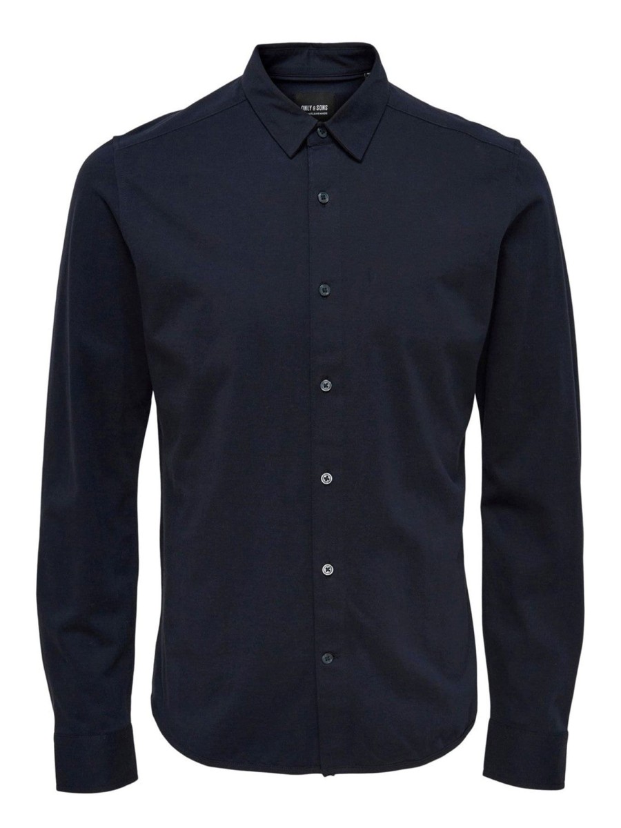 Herre Only u0026 Sons Skjorter | Miles Stretch Skjorte - Dark Navy