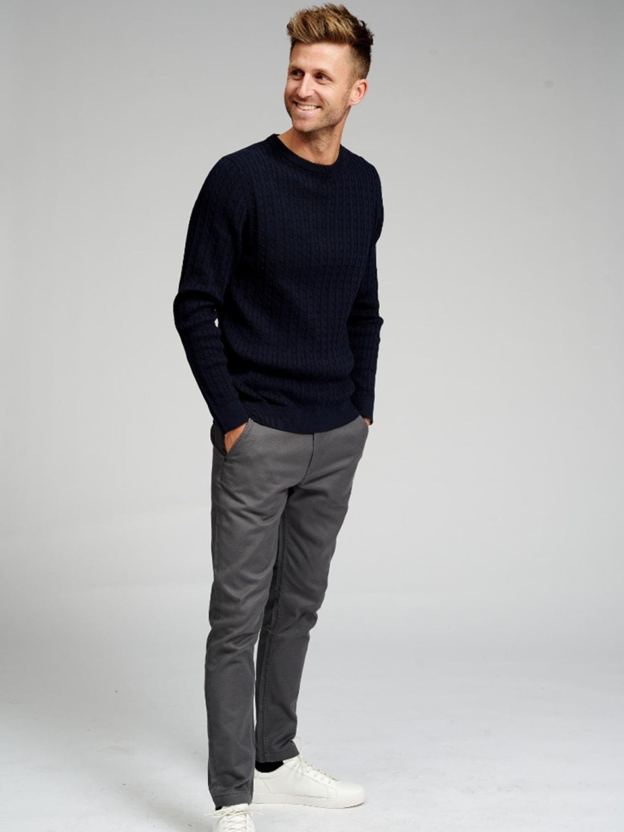 Herre TeeShoppen Strik | Cable Knit Crewneck - Navy