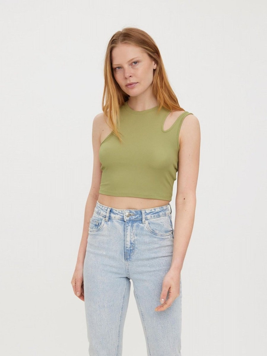 Dame Vero Moda T-Shirts & Toppe | Ofelia Neia Tank Crop Top - Sage