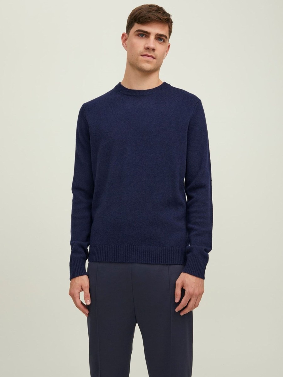 Herre Jack u0026 Jones Strik | Labs Uld Strik Crewneck - Maritime Blue