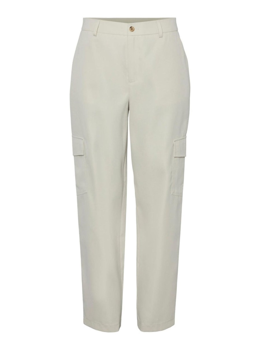 Dame PIECES Bukser | Sille Cargo Pants - White Pepper