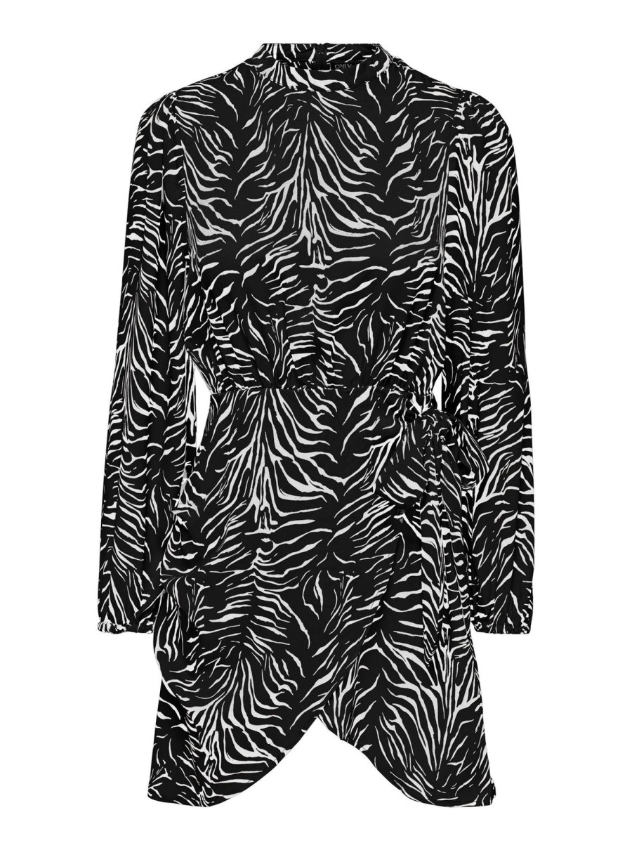 Dame ONLY Kjoler | Mille Wrap Klanning - Black Vibrant Zebra