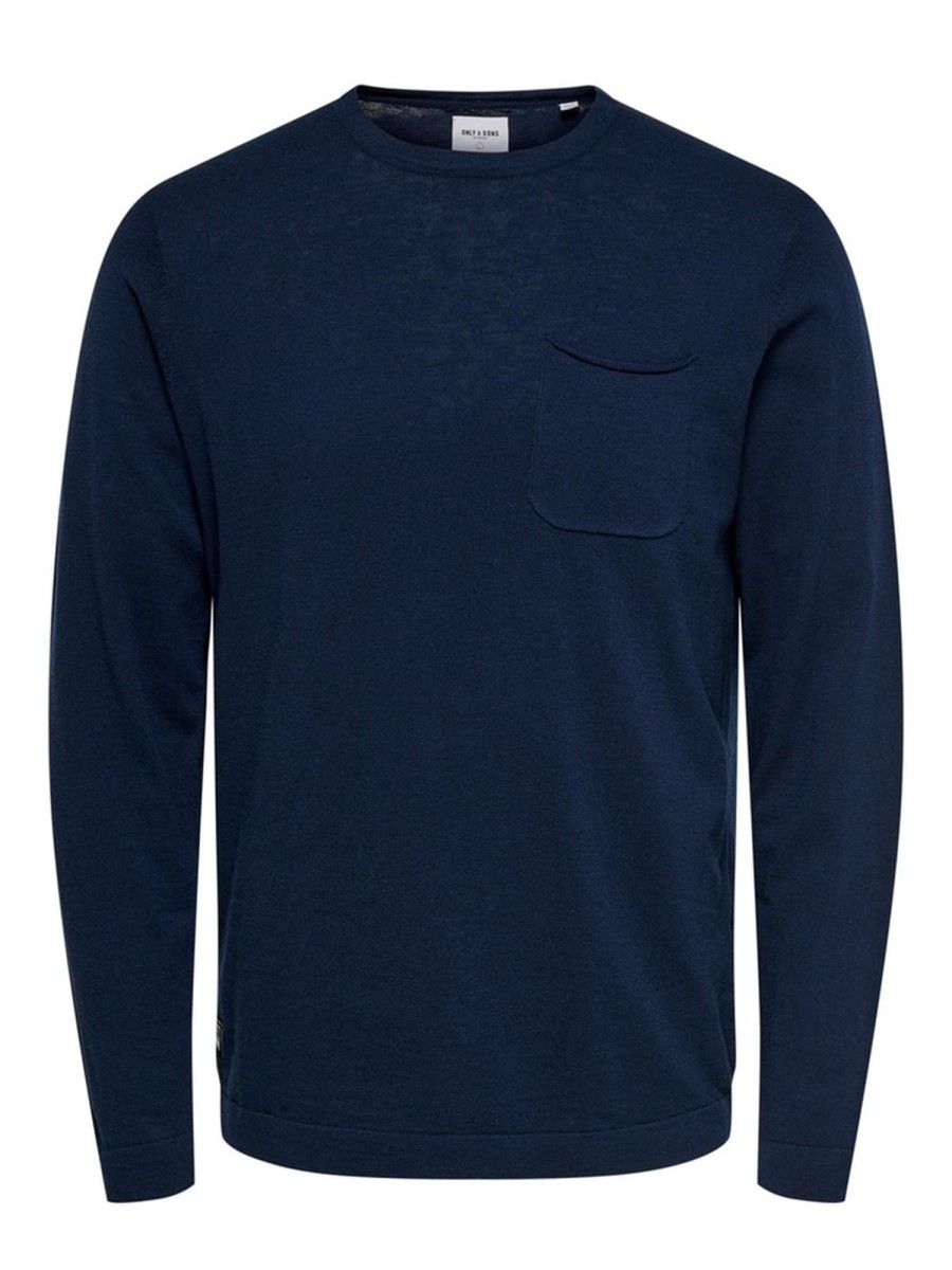 Herre Only u0026 Sons Trojer | Pocket Crewneck Strik - Dressblues