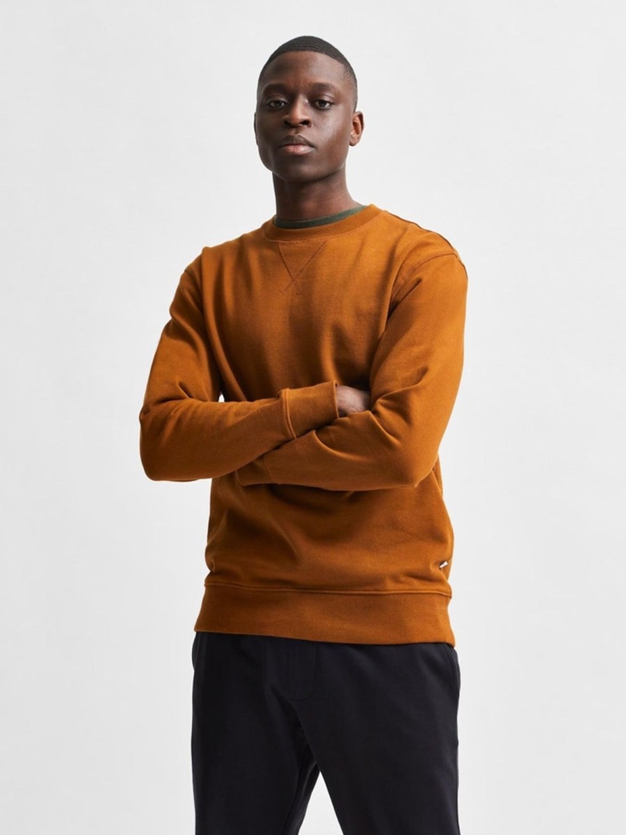 Herre Selected Homme Trojer | Crewneck I Okologisk Bomuld - Brun