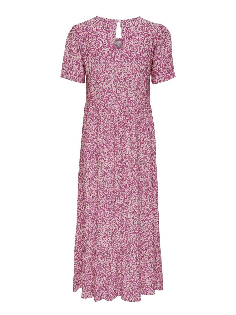 Dame ONLY Kjoler | Malle Midi Kjole - Blomstret Pink