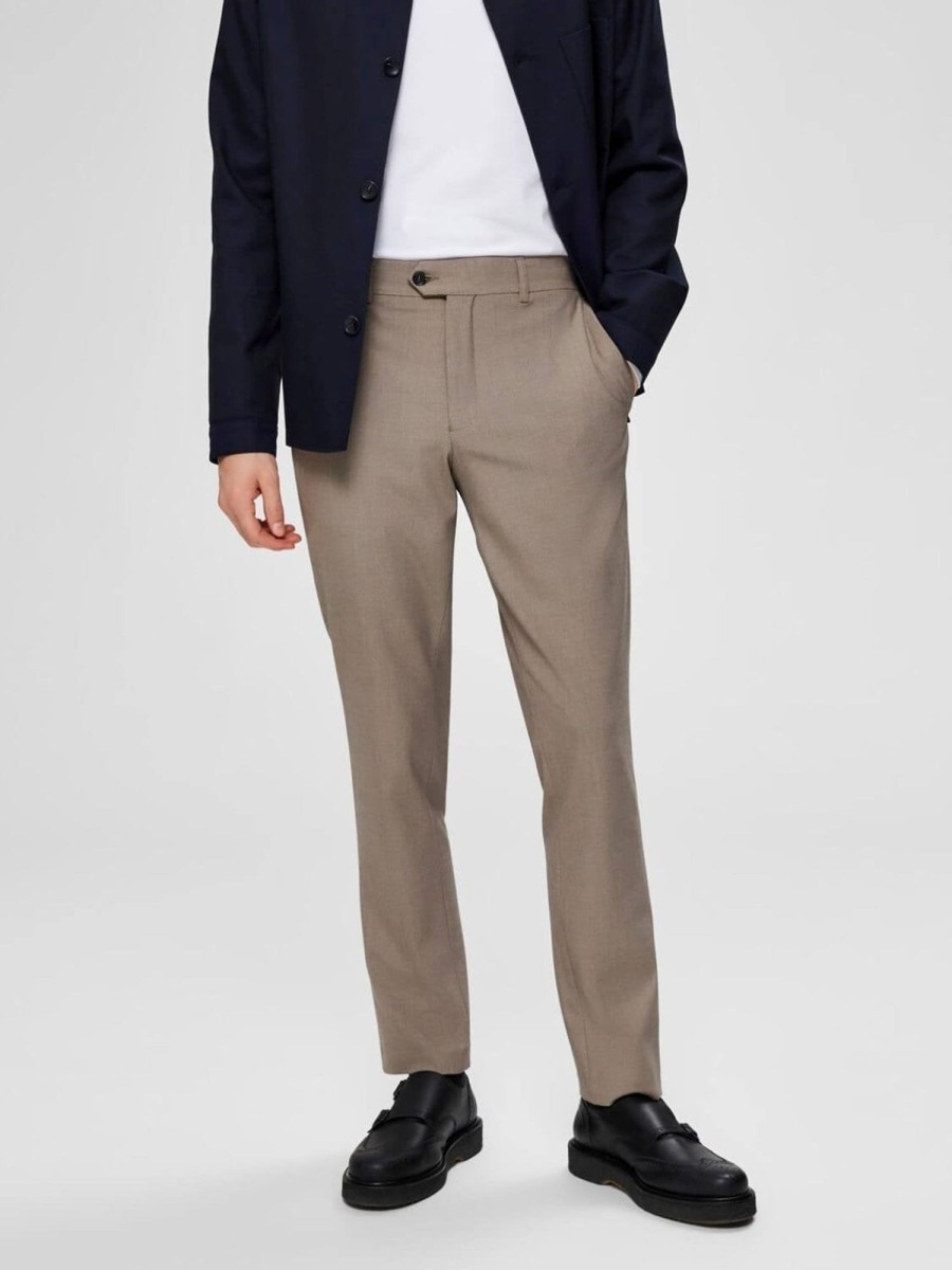 Herre Selected Homme Bukser | Noos - Slhslim-Carlo Flex Struc Pants B Noos - Sand