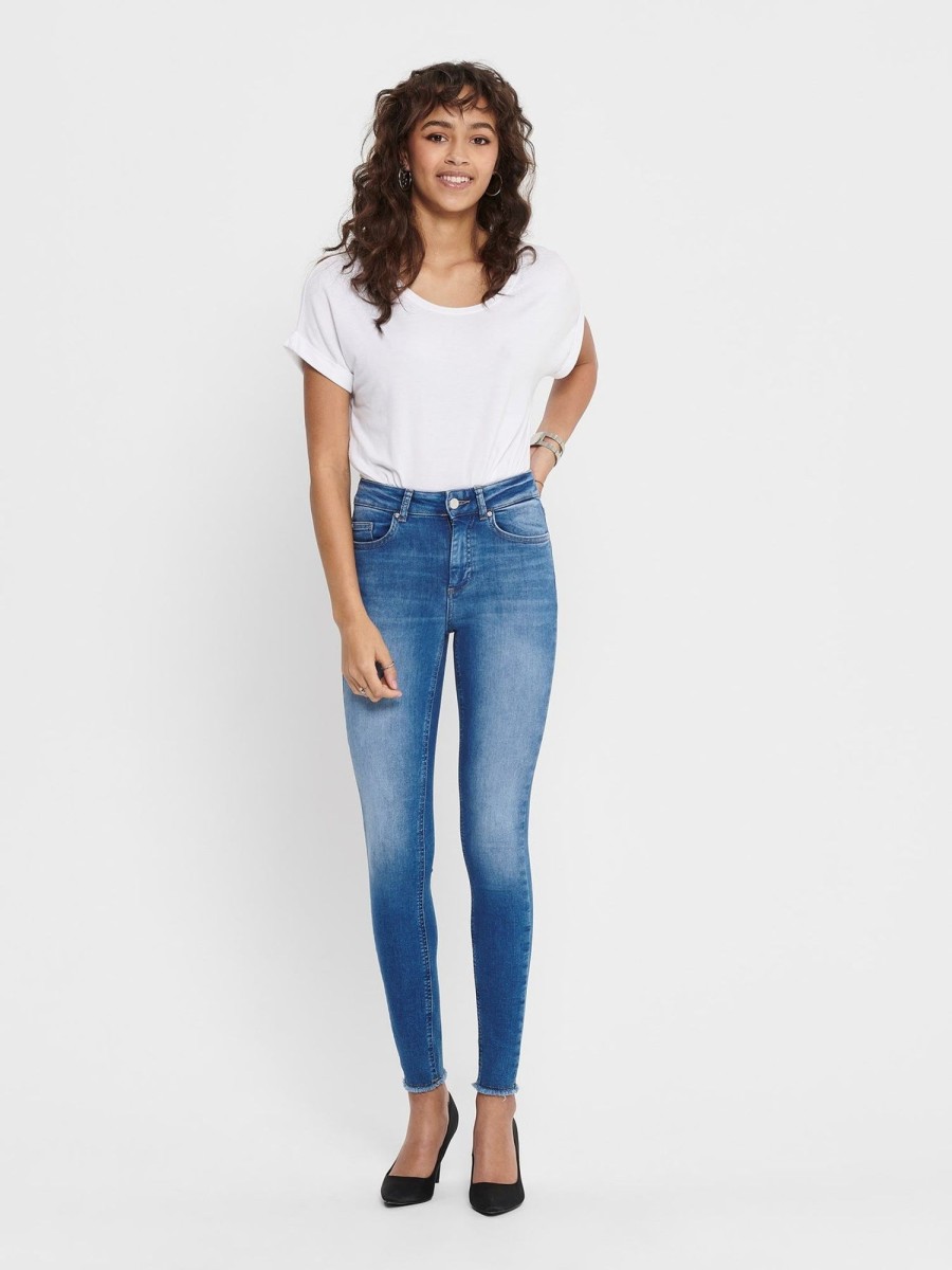 Dame ONLY Jeans | Blush Midsk Jeans - Medium Bla