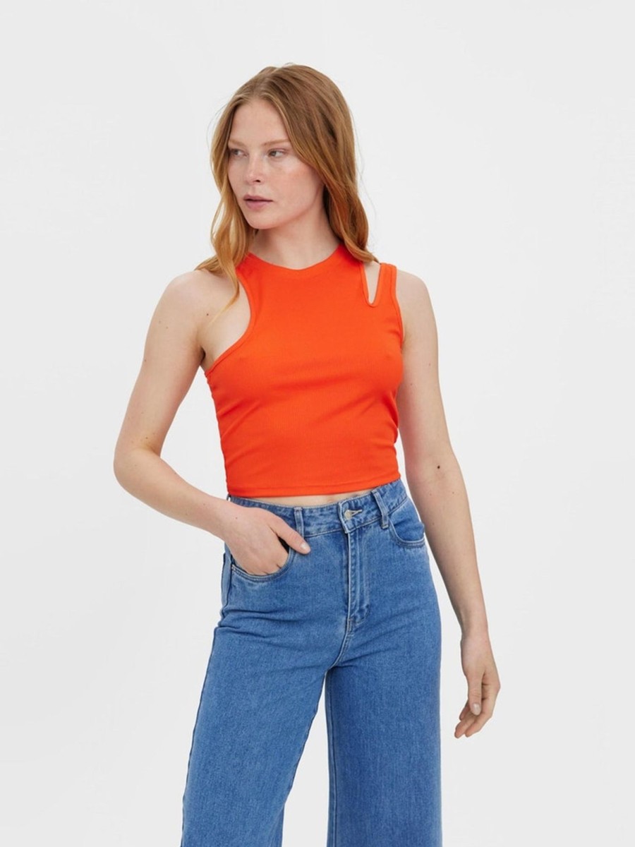 Dame Vero Moda T-Shirts & Toppe | Ofelia Neia Tank Crop Top - Cherry Tomato