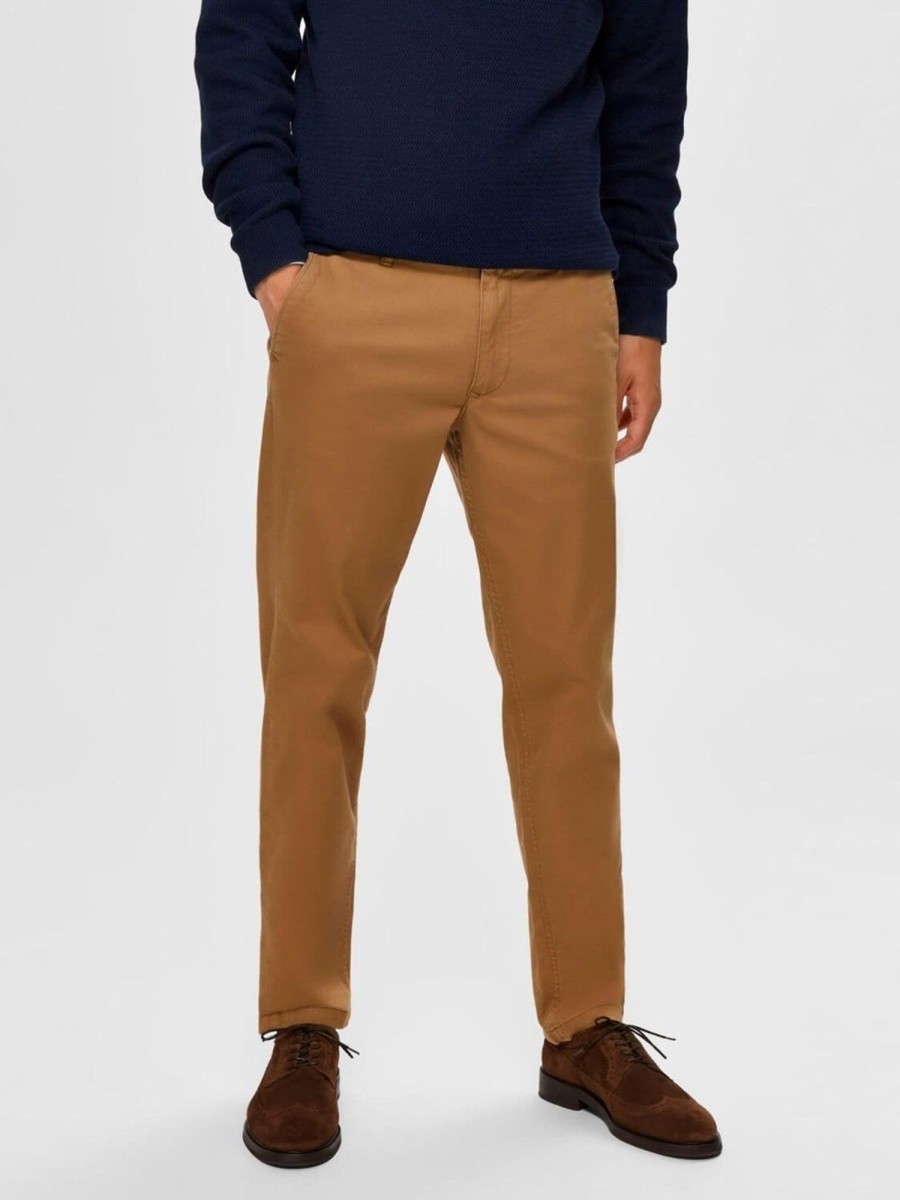 Herre Selected Homme Bukser | Miles Flex Chino Pant - Brun (Okologisk Bomuld)