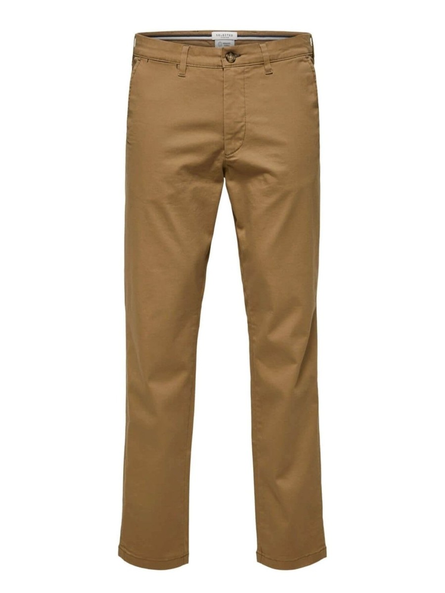 Herre Selected Homme Bukser | Miles Flex Chino Pant - Brun (Okologisk Bomuld)