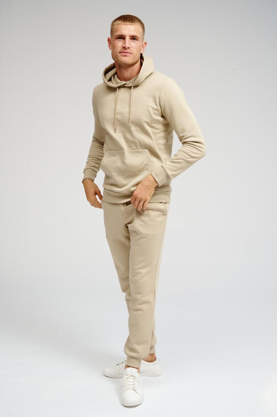 Herre TeeShoppen Trojer | Basic Hoodie Sweat - Mork Beige