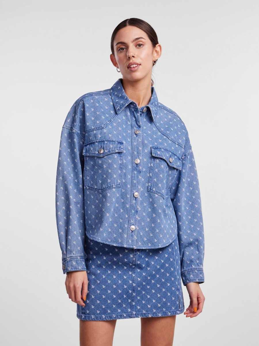 Dame PIECES Skjorter & Bluser | Nursel Skjorte - Medium Blue Denim