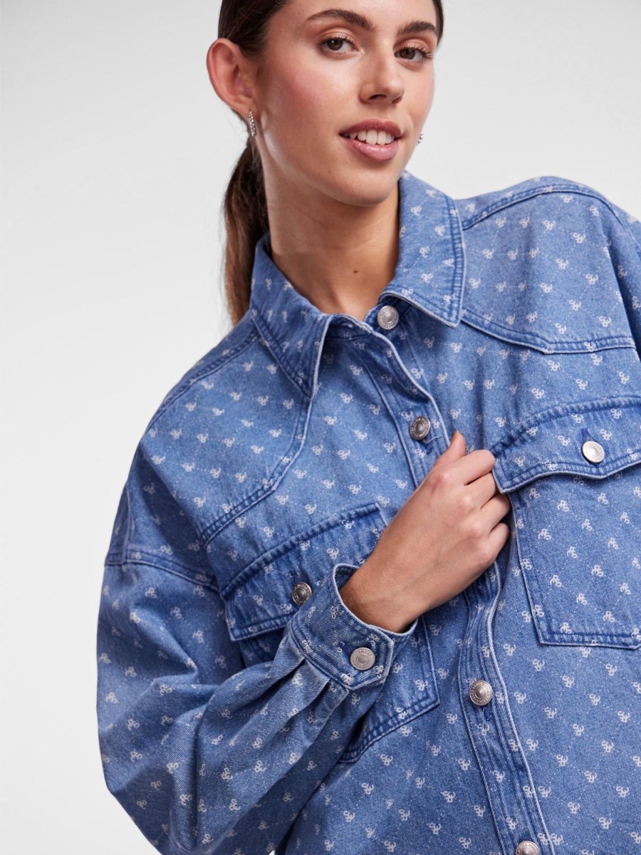 Dame PIECES Skjorter & Bluser | Nursel Skjorte - Medium Blue Denim