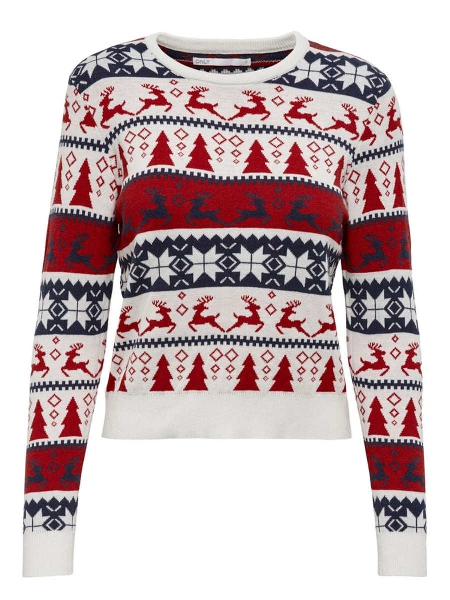 Dame ONLY Strik | Xmas Comfy Deer Pullover - Cloud Dancer