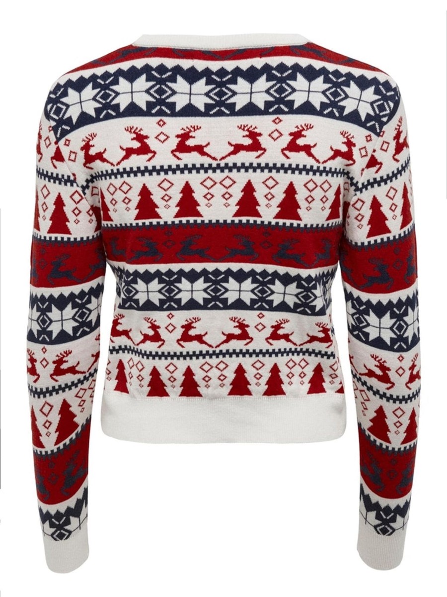 Dame ONLY Strik | Xmas Comfy Deer Pullover - Cloud Dancer