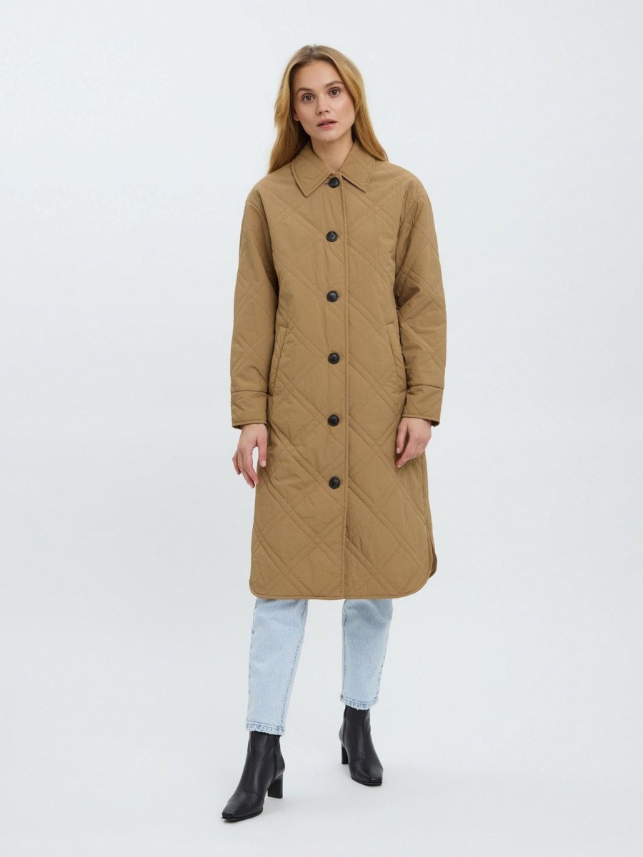 Dame Vero Moda Jakker & Frakker | Ambere Merson Long Coat - Tigers Eye