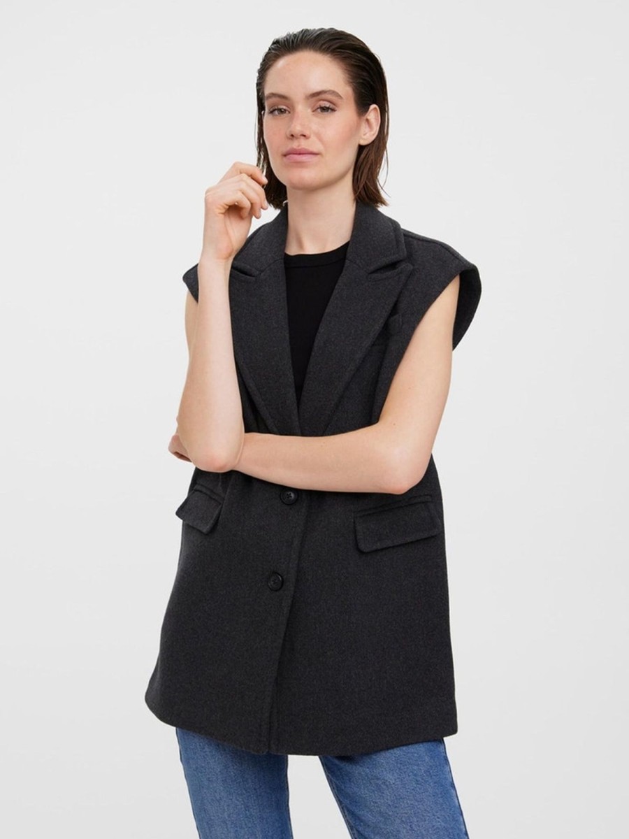 Dame Vero Moda Strik | Edna Waistcoat - Dark Grey Melange