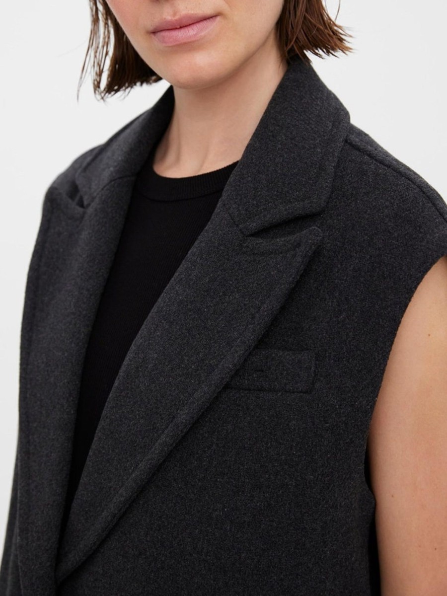 Dame Vero Moda Strik | Edna Waistcoat - Dark Grey Melange