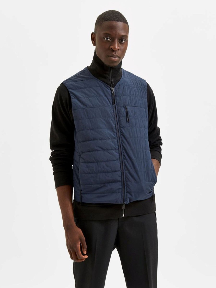 Herre Selected Homme Jakker & Frakker | Rund Halsudskaering Dynevest - Dark Sapphire