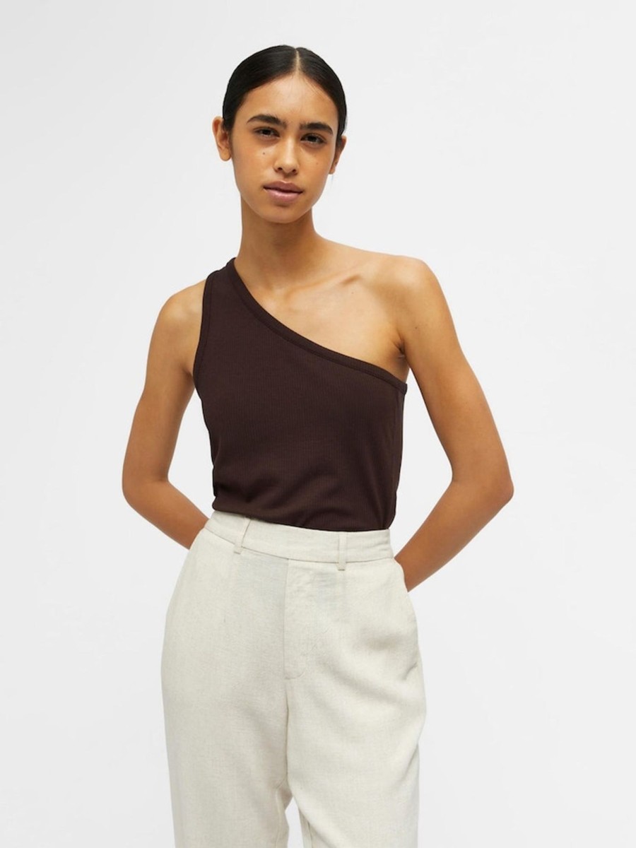 Dame Object T-Shirts & Toppe | Luca One Shoulder Top - Brun