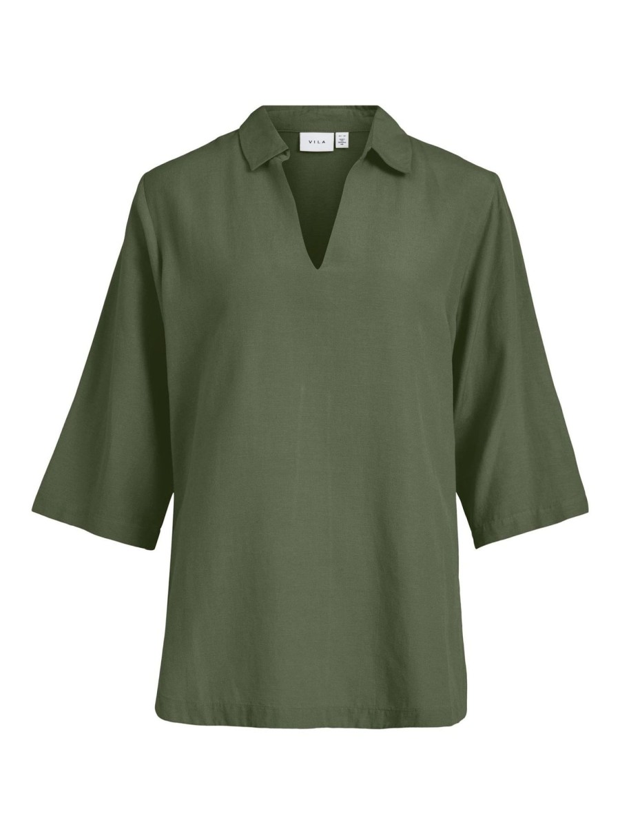 Dame VILA Skjorter & Bluser | Prisilla V-Neck 3/4 Tunic - Four Leaf Clover