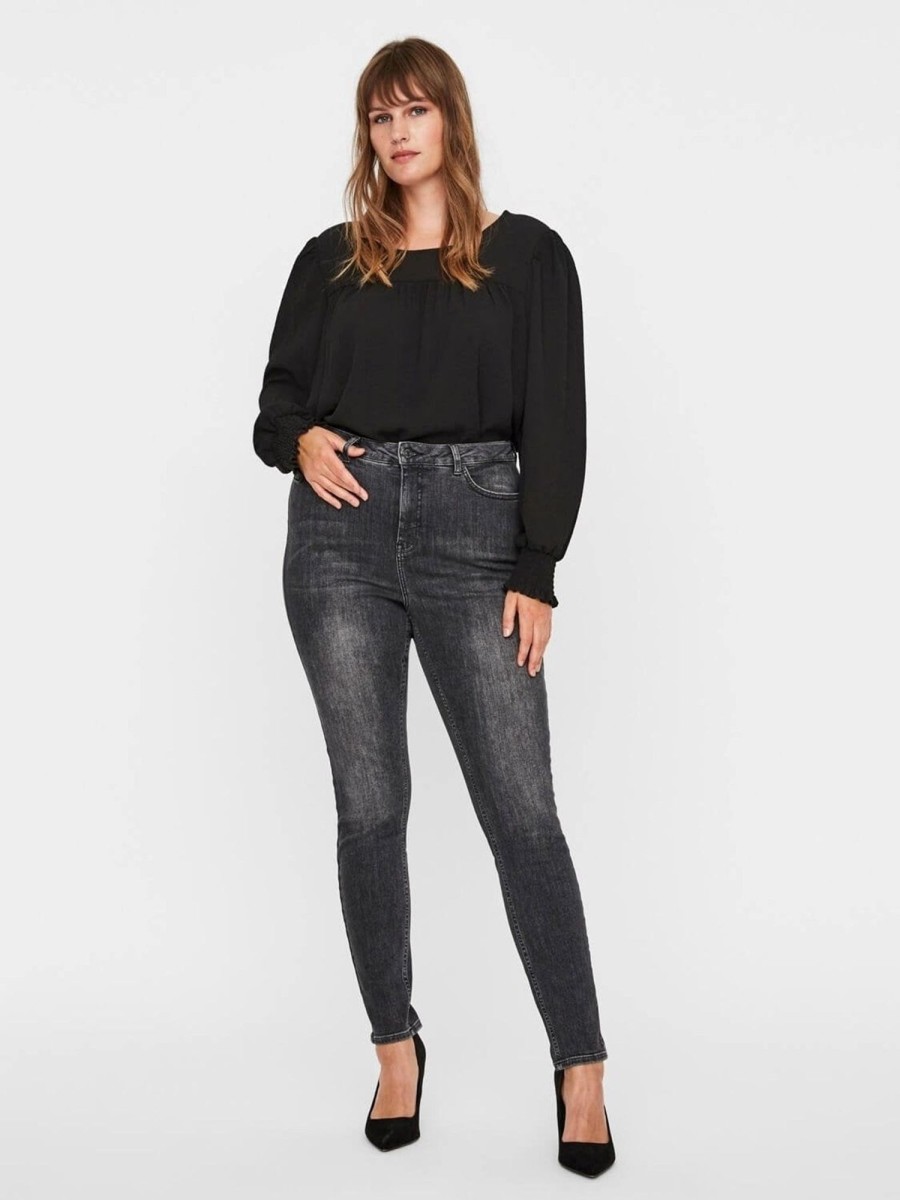 Dame Vero Moda Curve Jeans | Lora Jeans High Waisted (Curve) - Sort-Gra Denim