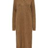 Dame PIECES Kjoler | Silla Midi V-Neck Knit Dress - Deep Taupe