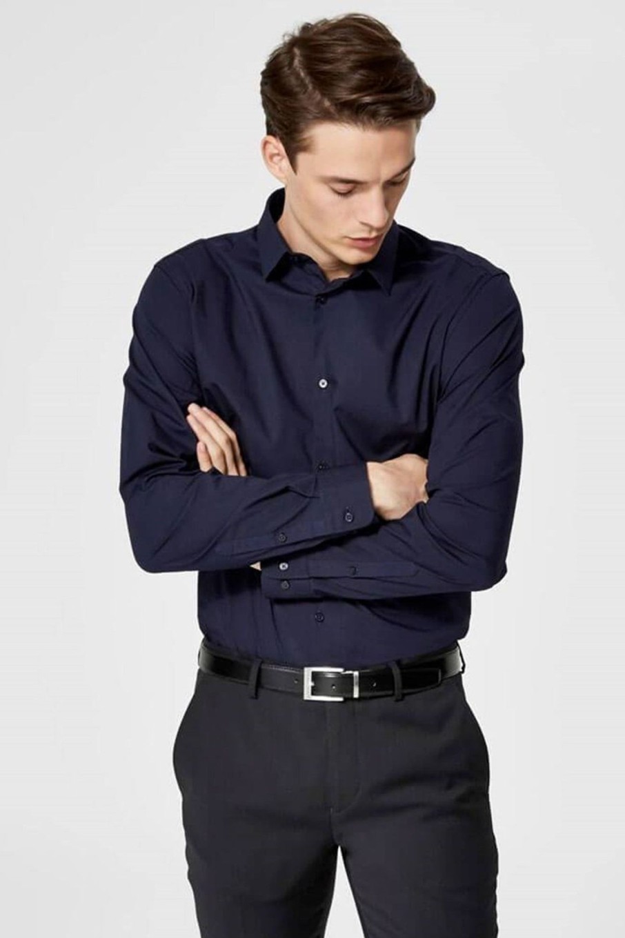 Herre Selected Homme Skjorter | Preston Skjorte - Slim Fit - Navy