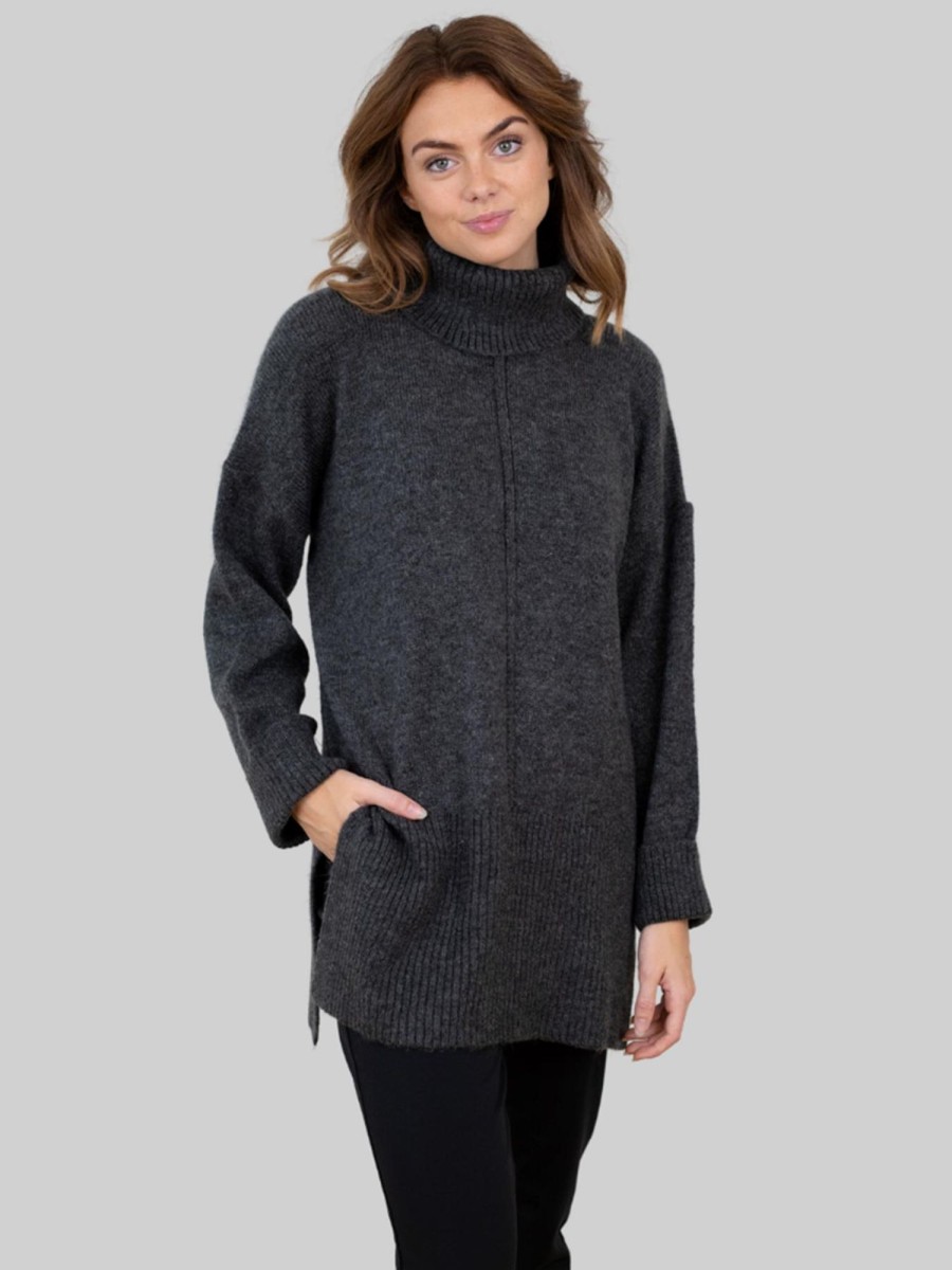 Dame ONLY Strik | Tatiana Roll Neck Pullover - Morkegra