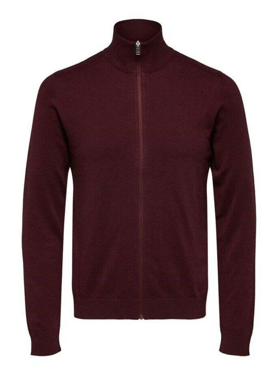 Herre Selected Homme Strik | Pima Bomulds Cardigan - Bordeaux Rod (Med Lynlas)