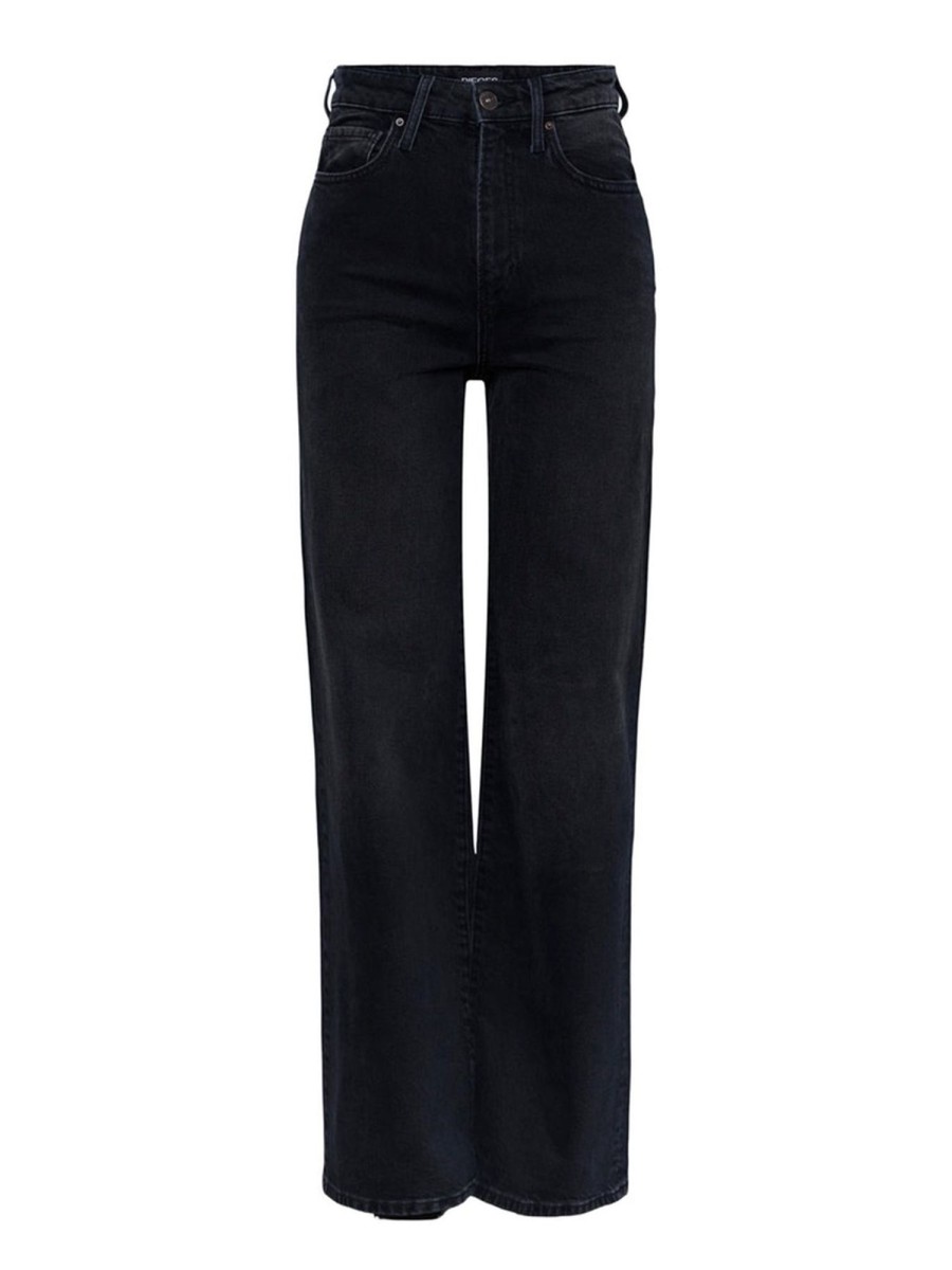 Dame PIECES Jeans | Flikka High Waist Wide Jeans - Black Denim