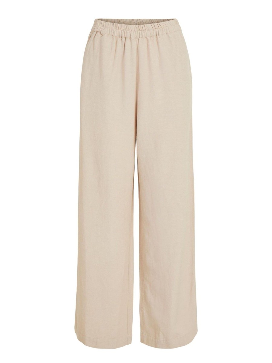 Dame VILA Bukser | Prisilla High Waist Wide Pants - Cement