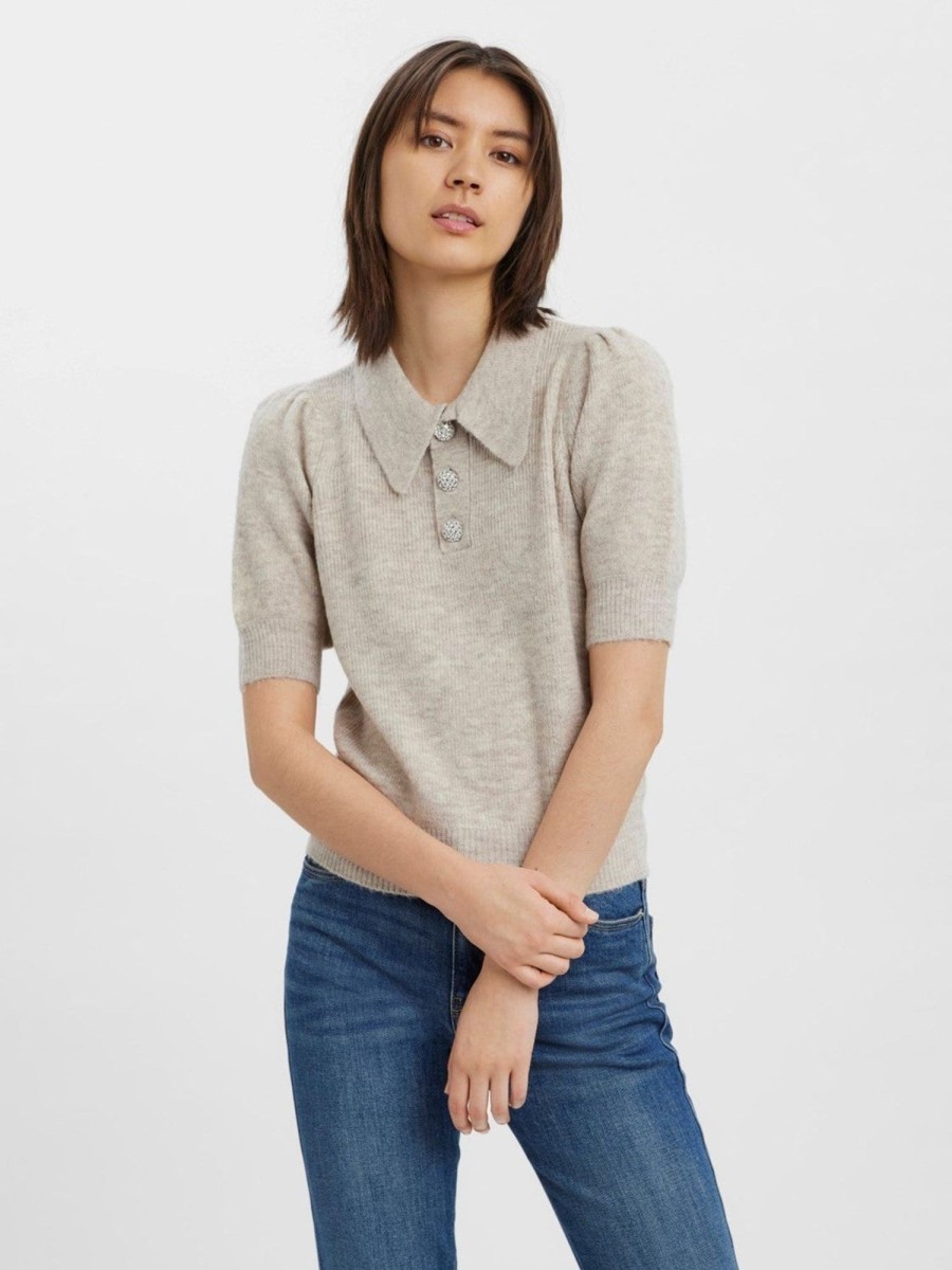 Dame Vero Moda Strik | Lefile Bluse Med Krave - Birch