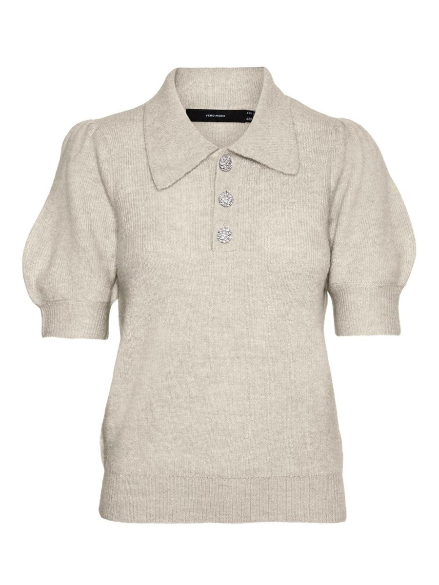 Dame Vero Moda Strik | Lefile Bluse Med Krave - Birch