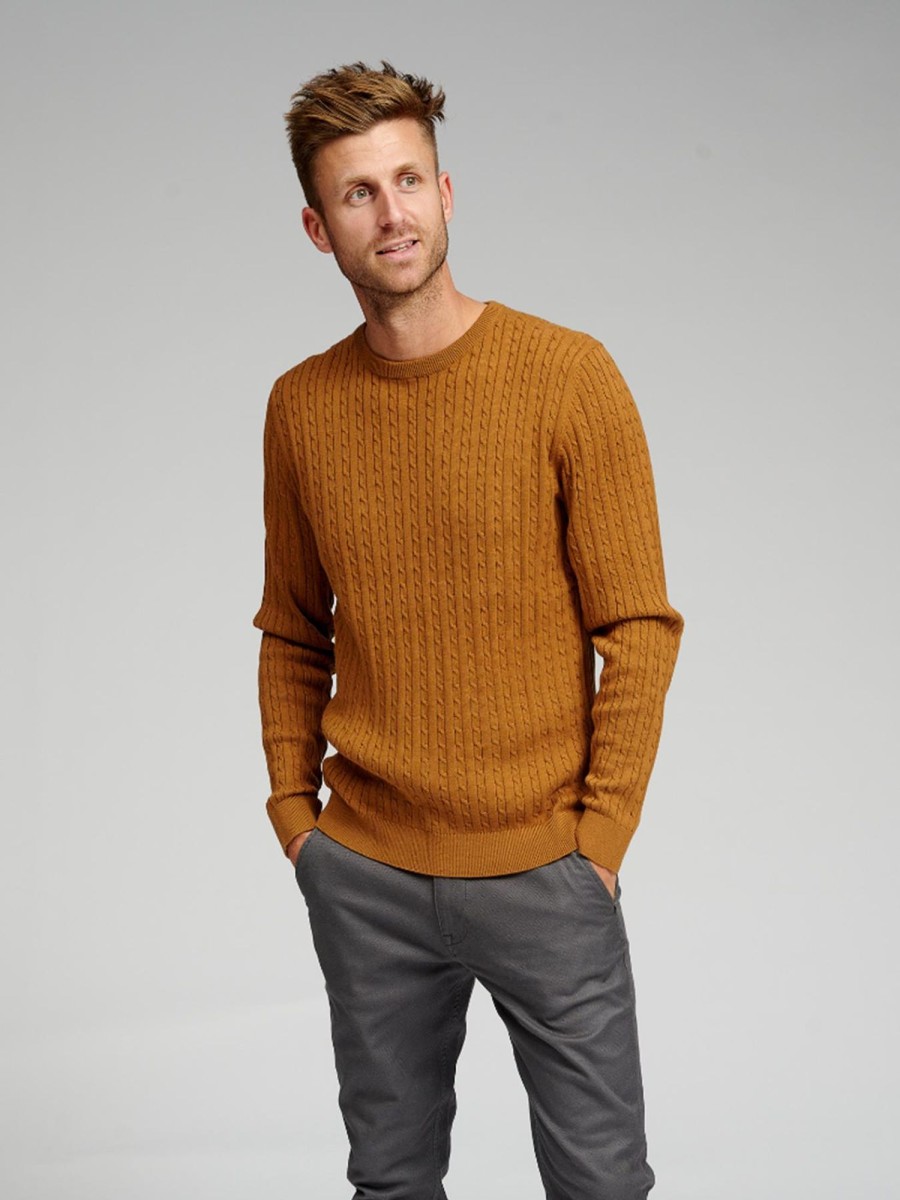 Herre TeeShoppen Strik | Cable Knit Crewneck - Lysebrun